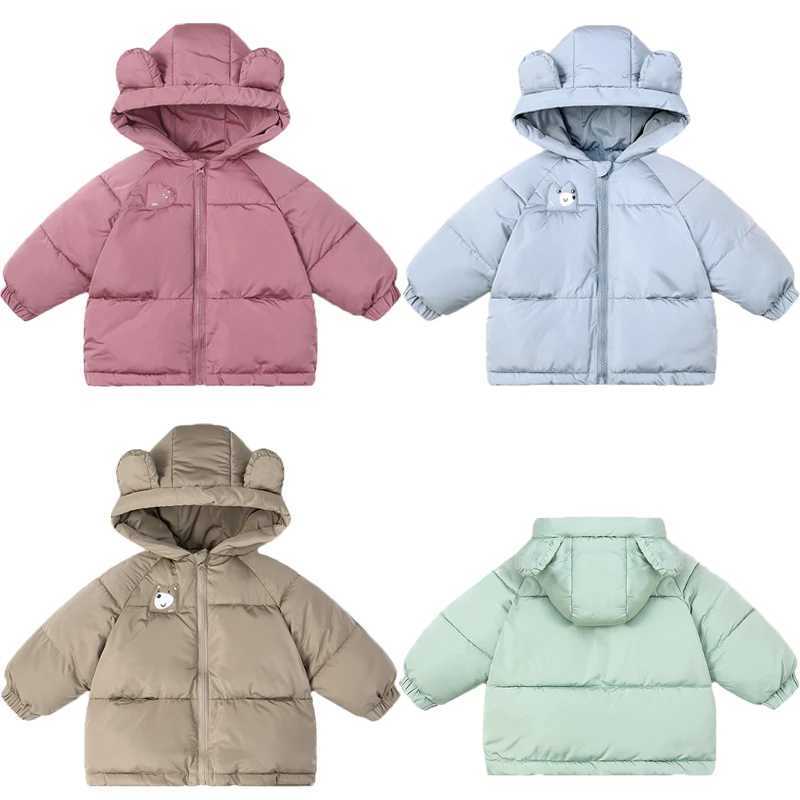 1 2 3 4 5 Years Girls Jacket Autumn Winter New Solid Color Cartoon Print Thick Warm Hooded Coats For Boys Cotton Down Outwear Y251023
