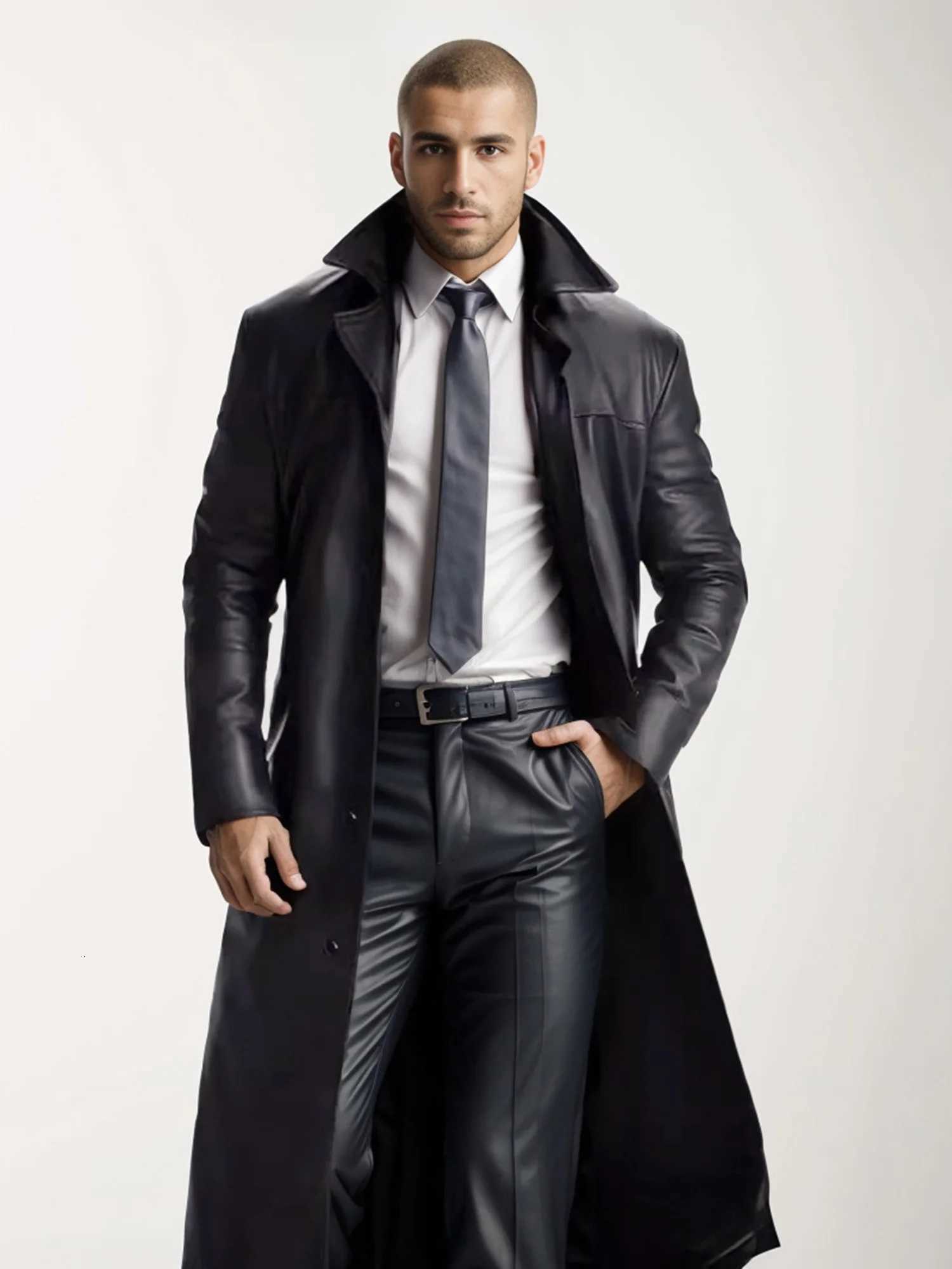 Men s Faux Leather Jacket Classic Lapel Collar Long Sleeve Button Closure Windproof Coat for Fall Winter Wardrobe W251023
