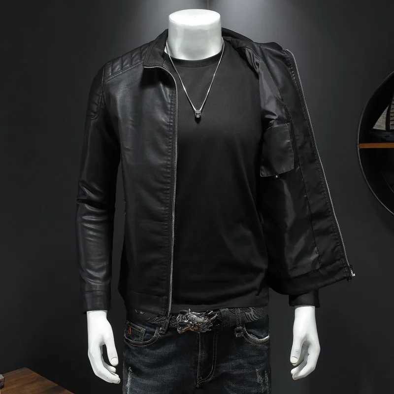 Mens Leather Clothing Fashion Slim Fit Zipper Jacket Solid Casual Jacket Moto Biker PU Leather Coat Men Motorcycle Jacket W251023