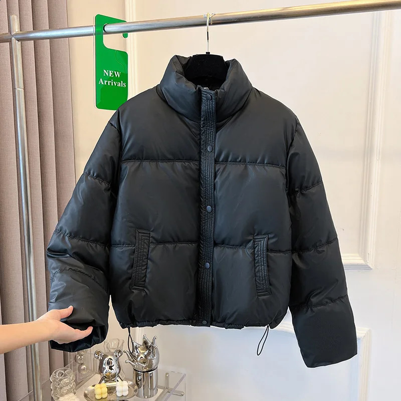PinkyIsBlack Winter Women Puffer Jacket Warm Short Stand Collar Parkas Female Casual Loose Coat Zipper Long Sleeve Overcoat 251021