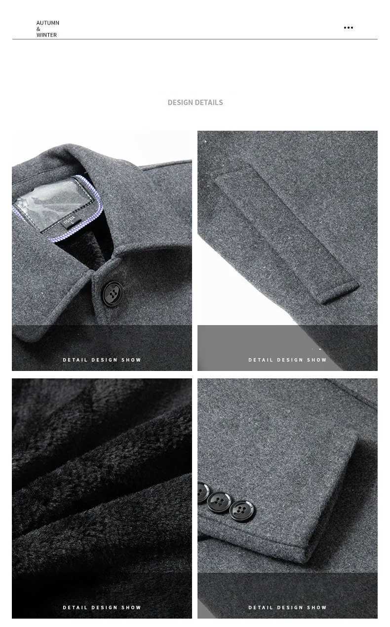 Jackets Business Casual Fleece Liner Woolen Autumn Winter Men Wool Jacket Slim Fit Thick Warm Trench Jackets Mens Brand Outwears W251023