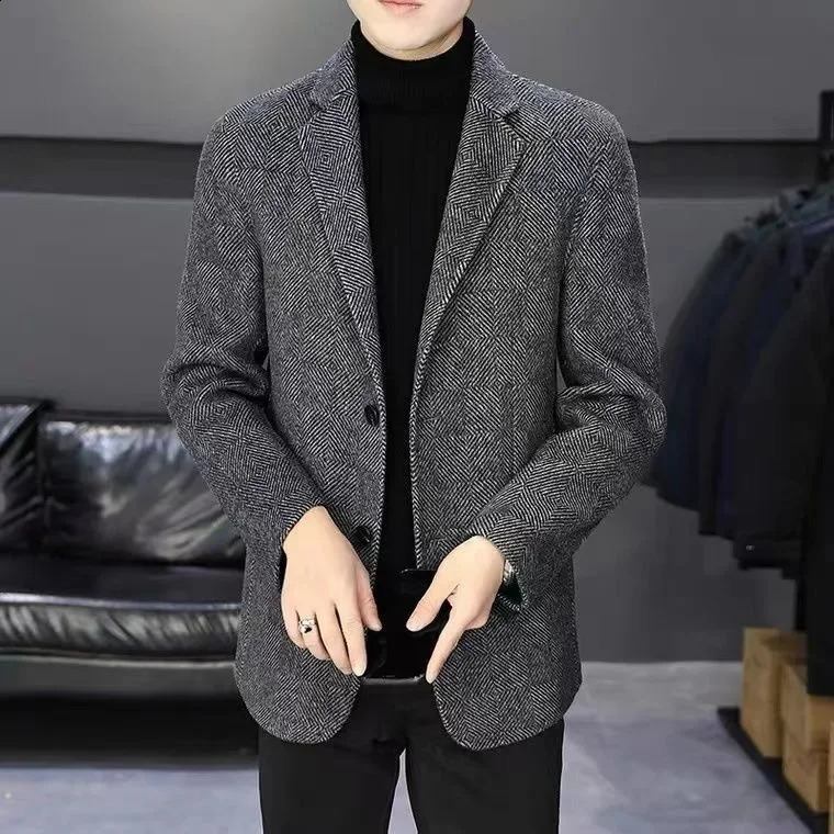 Elegant Casual Mens Short Coat Herringbone Woolen Business Jacket Fashion Slim Fit Trendy AE Stock 251023