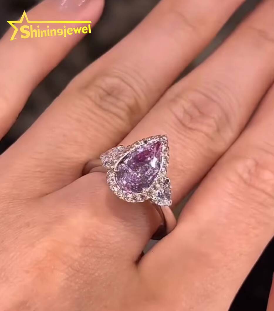 High Quality Women Jewelry Wedding Engagement 10k White Gold Pear Shape Pink Lab Grown Diamond Ring