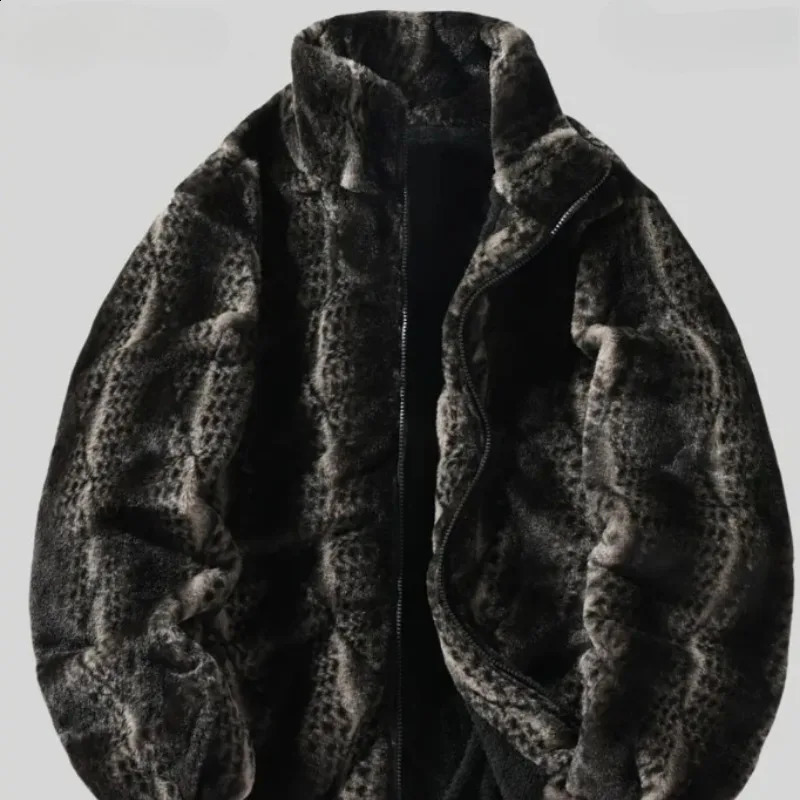 Mens High Street Style Jacket Winter Thick Warm DoubleSided Fleece Lined Windproof Outerwear for Cold Weather Soft Comfortable 251023