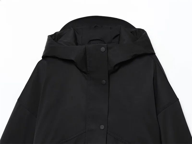 Womens Coat Autumn Style Black Long Sleeve Hooded Waterproof Windproof Simple Jacket Casual Fashion Versatile 251013