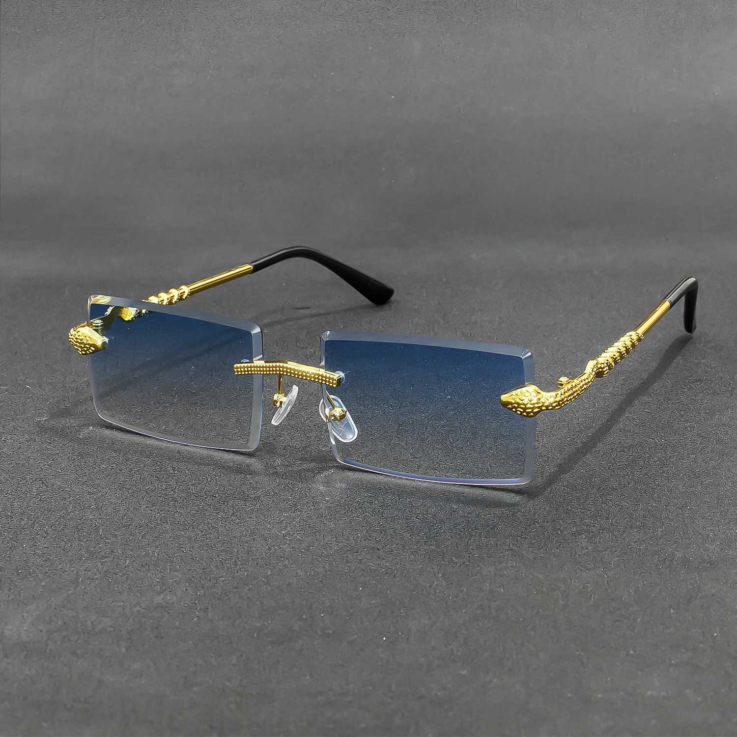 Rimless Rectangle Sunglasses Men Metal Gradient Gray Lens Big Frameless Sun Glasses Women UV400W251023