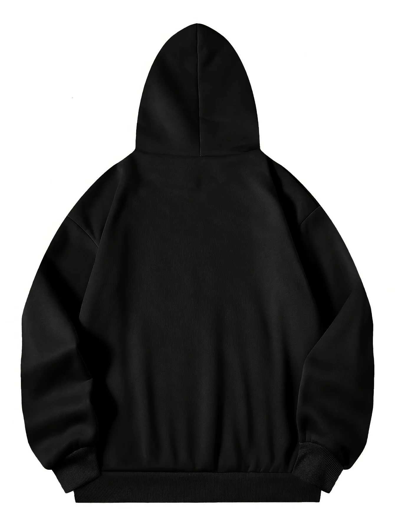 Mens autumn and winter casual fashion loose letter blessed print long sleeved hooded sweatshirt warm pulloverT251023