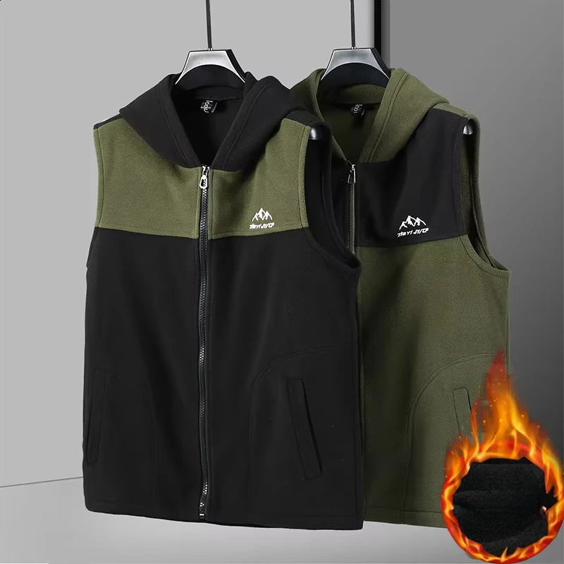 Large Size Mens Sleeveless Jacket Hooded Warm Lightweight Polar Vest Male Big Plus 12XL 10XL Sport Waistcoat Winter Casual Green 251023