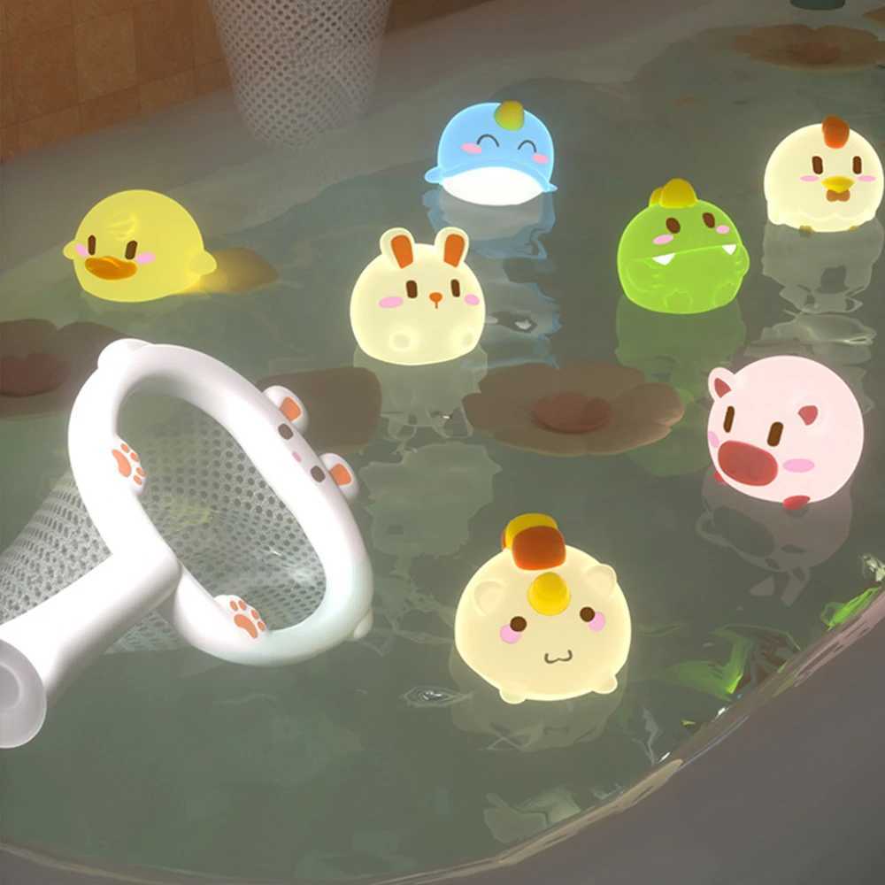 Baby Cute Animals Bath Toy LED Light Up Toys Swimming Water Soft Rubber Float Induction Luminous Duck for Kids Play Funny Gifts J251023
