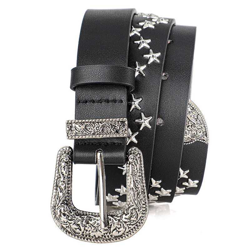 Mens and Womens Belt Trend Pentagram Rivet Punk Style Vintage Carved Buckle PU Leather BeltsSubculture Rock HipHop Y2k BeltXJ251023