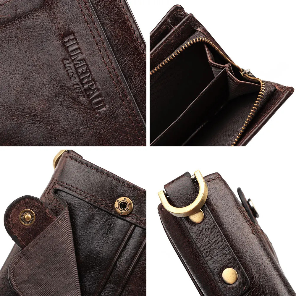 Real Leather Wallet for Men RFID Blocking Credit Card Holder Purse Male Short Bifold Zipper Coin Pocket with AntiTheft Chain251023