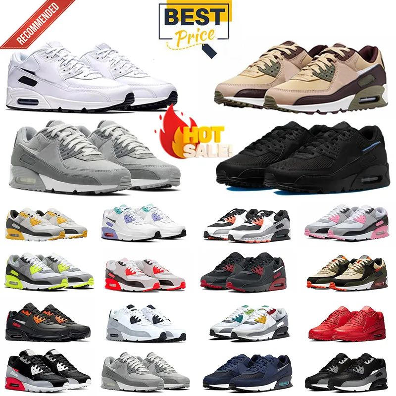 90 90s Designer Mens Running Shoes Triple Black White Alabaster grey reflective brown Dark blue-white pink yellow Milky black Women Trainers Sports Sneakers