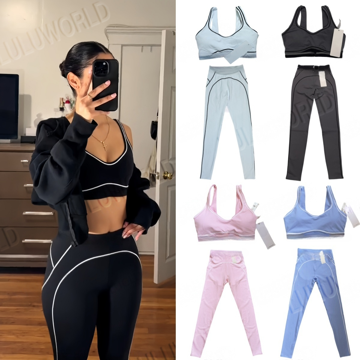 Yoga Set Women Sports Bra Leggings High-End White Striped Low Back Dance Yoga Outfits Summer Running Fitness Gym Pilates set alosetism women clothes