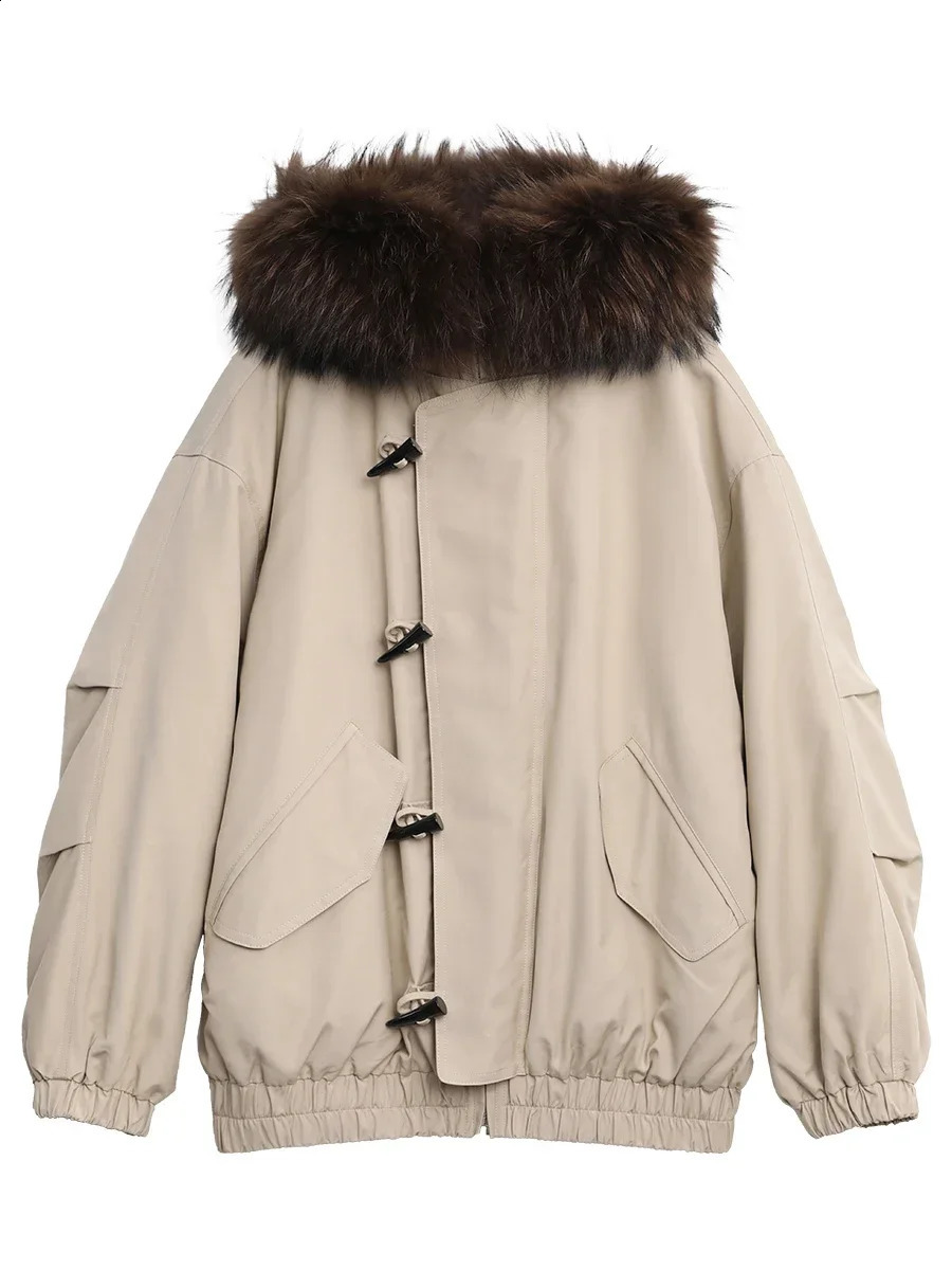 CHIC VEN Korean Women Down Coats Loose Casual Hooded Female Jacket Horn Button 90 White Duck Winter 251022