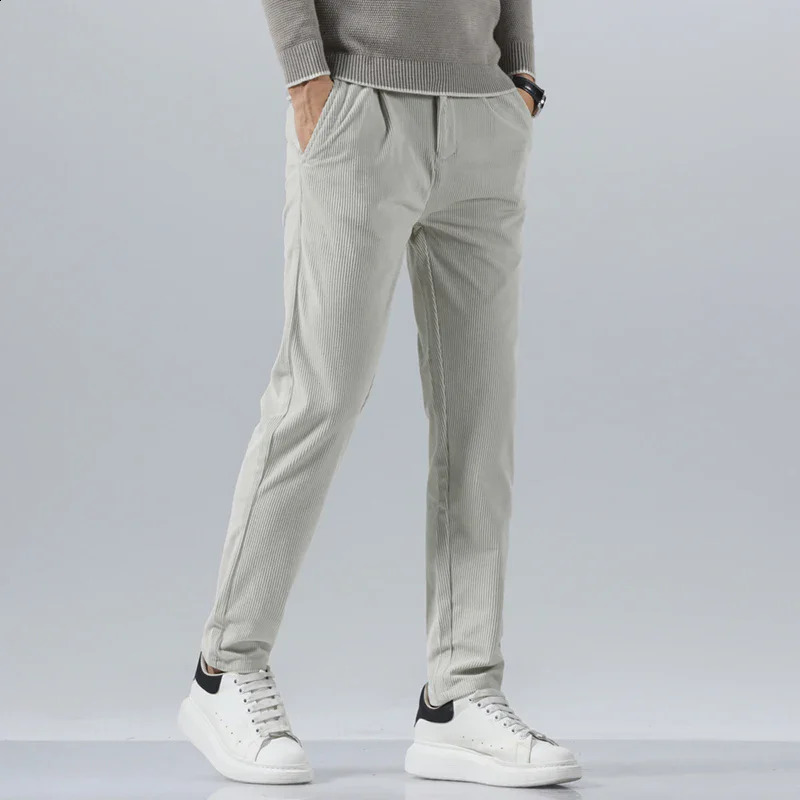 Spring Autumn Mens Corduroy Casual Pants Business Fashion Solid Color Elastic Regular Fit Trousers Male size 2938 251023