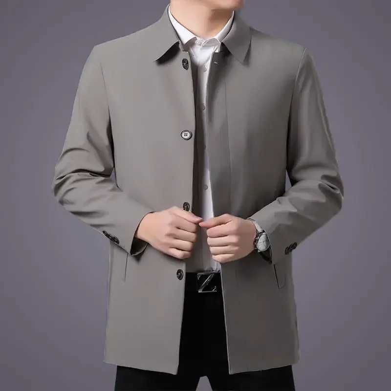 Casual Business Lapel Windbreak Jackets Men Coats New Brand Top Quality Spring Mens Trench Coat Solid Color Midlength Jacket W251023