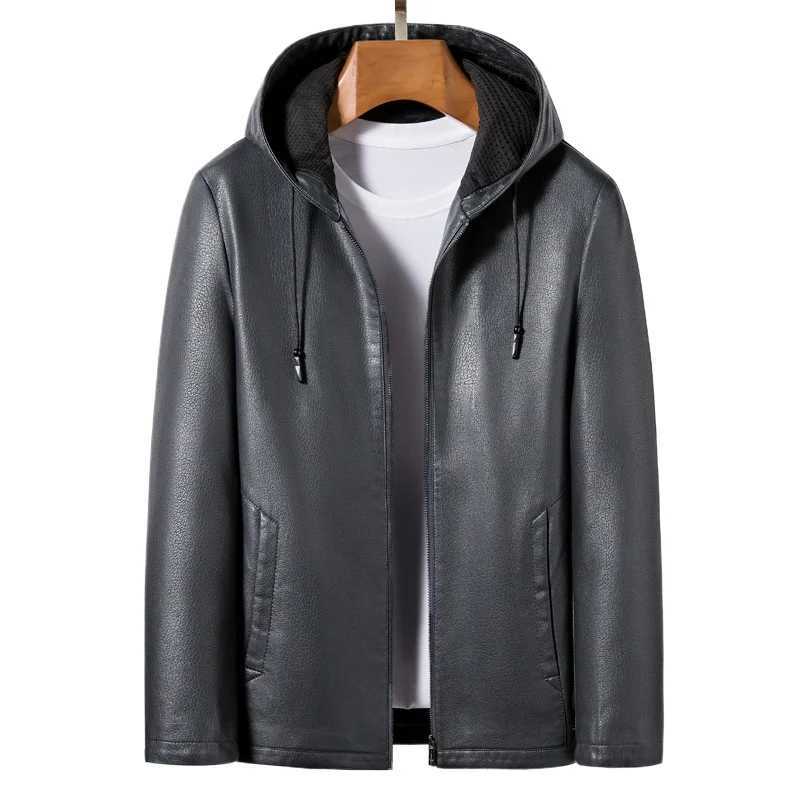 2024 High Quality Hooded Leather Fashion Handsome Trend Solid Color Casual Dad Motorcycle Leather Jacket Upscale M4XL W251023