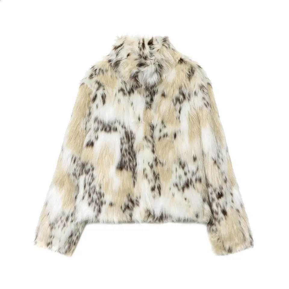 KONDALA Casual Leopard Faux Fur Jackets Women Long Sleeve Buttons Loose Fashion Autumn Winter Thick Warm Outwears 251022