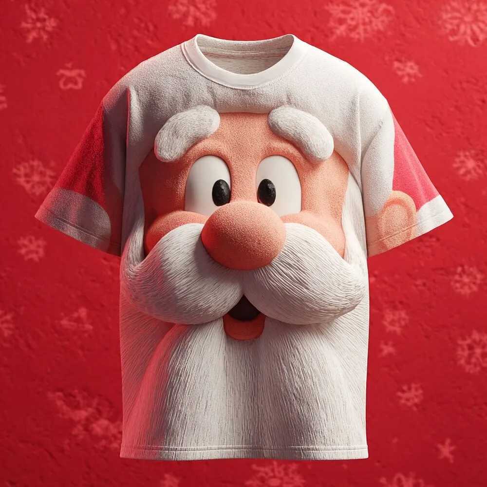 3D Print Santa Clause Short Sleeve TShirt Creative Novelty Christmas Elements Crew Neck Pullover Mens Loose Breathable ClothesXJ251023