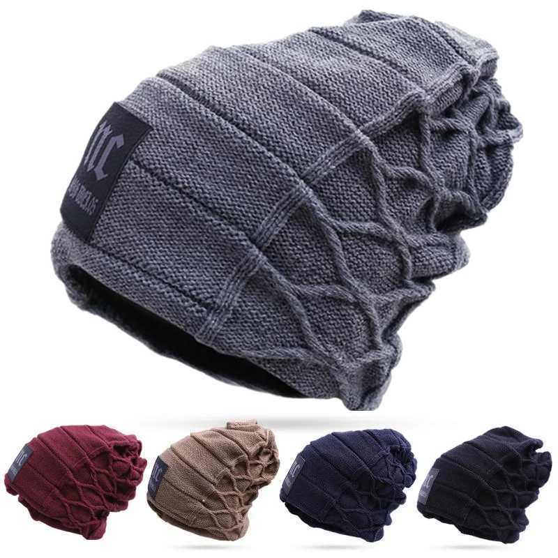 New Unisex Warm Winter Hat Fashion NC Letter Label Knitted Hats For Men Women Add Fur Lined Thick Ski Beanie CapXJ251023
