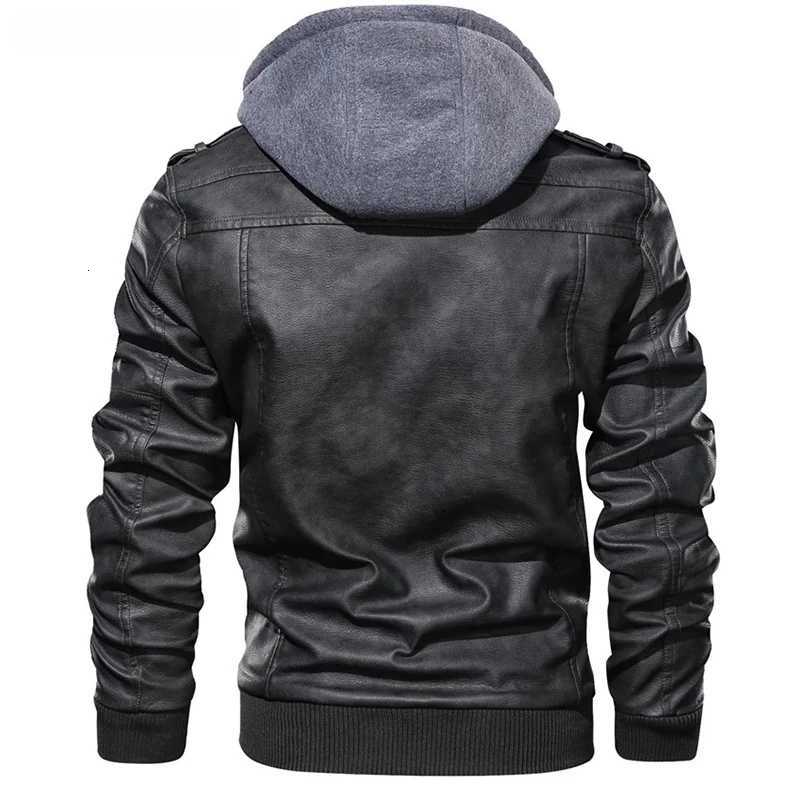 Leather Jackets For Men Casual Cowhide PU Leather Hooded Autumn Winter Coats Male Warm Vintage Motorcycle Punk Overcoats W251023