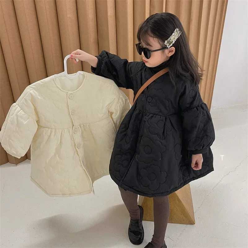 Childrens Coats Autumn and Winter Coat with Floral Embroidery Puffed Sleeves Girls Coat Baby Girl Winter Clothes Y251023