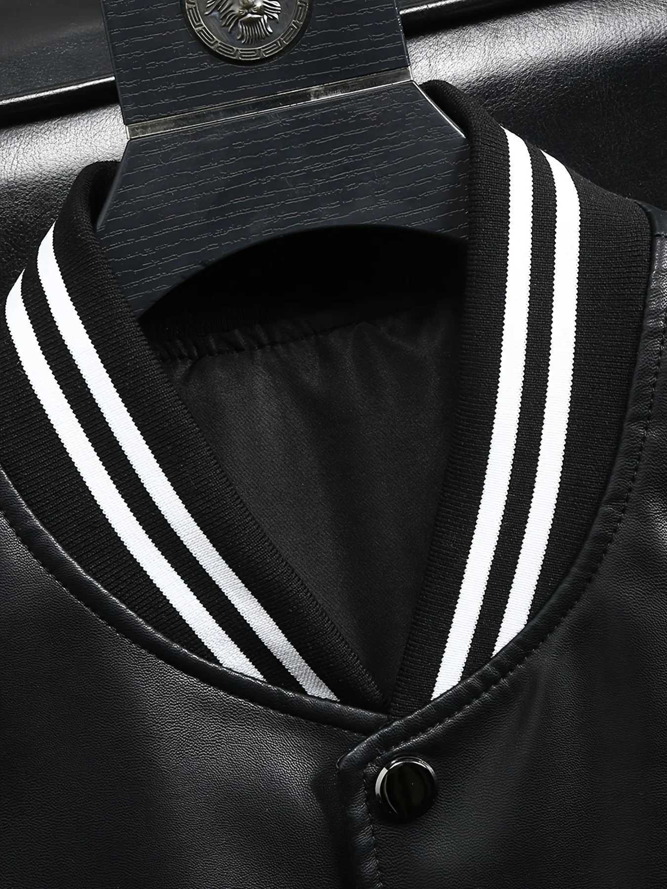 American Motorcycle Jacket Colorblock Soft Pu Baseball Bomber Leather Jacket W251023