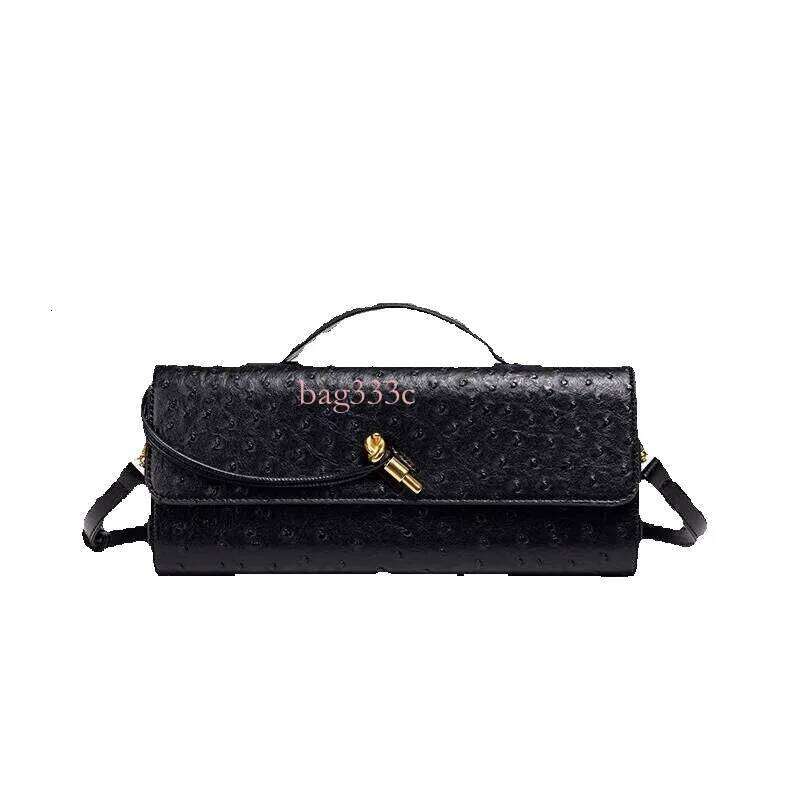 OEM Niche Design Ostrich Pattern Handwoven Fashion Baguette Horizontal Trendy Single Shoulder Handheld Women's Bag