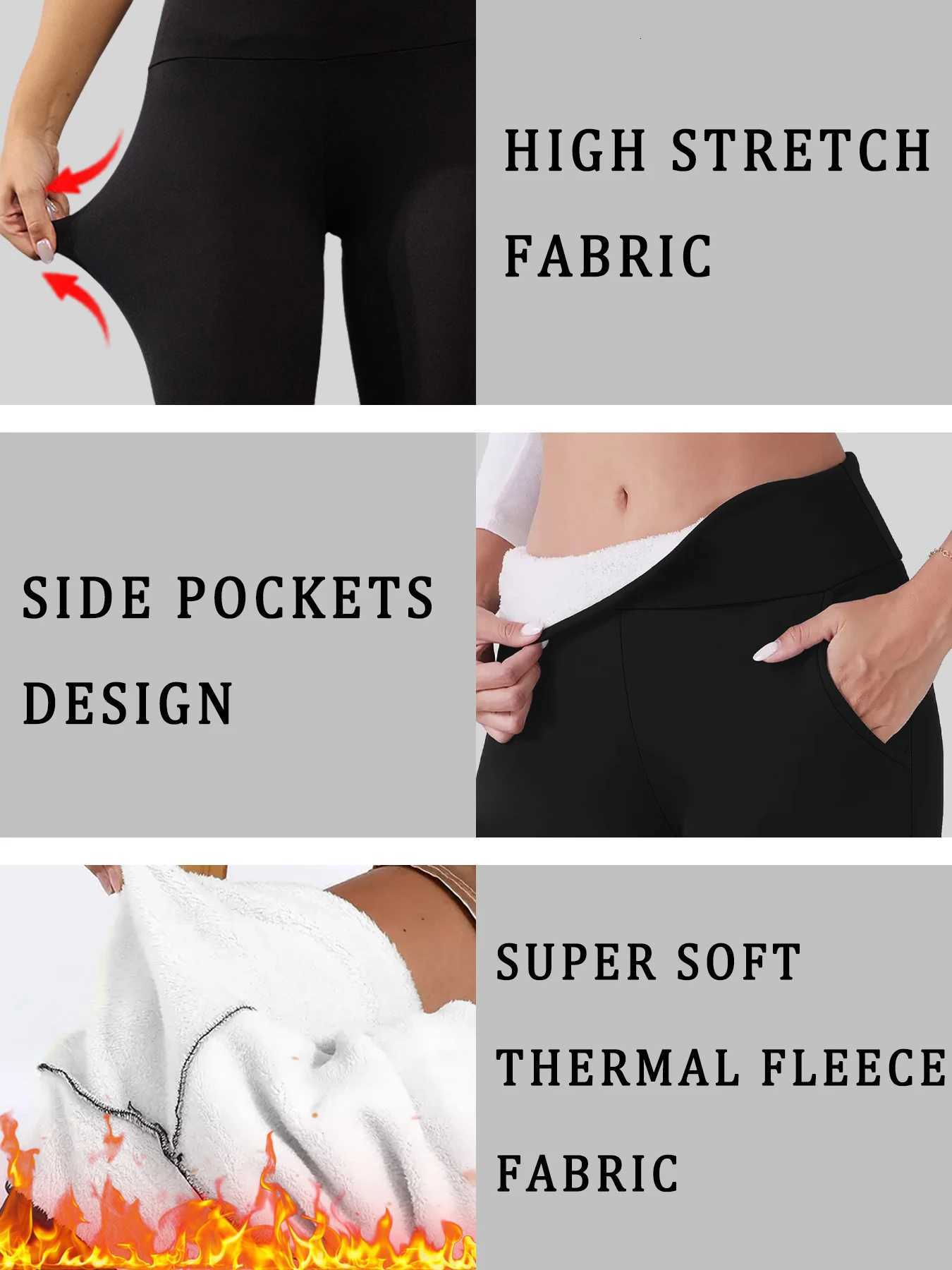 Winter thermal leggings with pockets and tummy control Womens high waisted fleecelined design provides warmth for cold weatherT251023