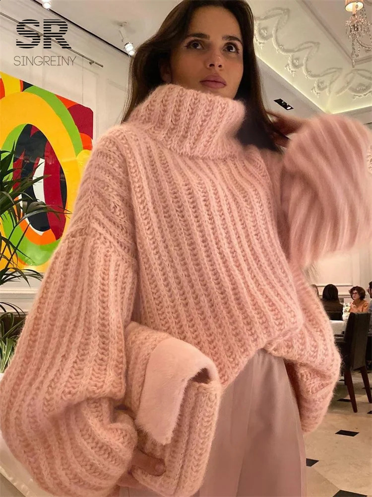 SINGREINY Turtleneck Knit Pullover Women Winter Outwear Loose Solid Elegant Long Sleeve Fashion Ladies Casual Warm Sweater Tops 251022