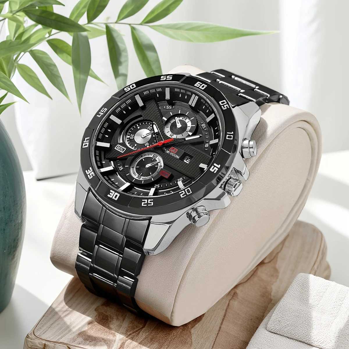 VA VOOM Sports Men Watch 3Bar Black Stainless Steel Waterproof Clock 46mm Quartz Movement Business Wrist Watch for Men RelojL251023