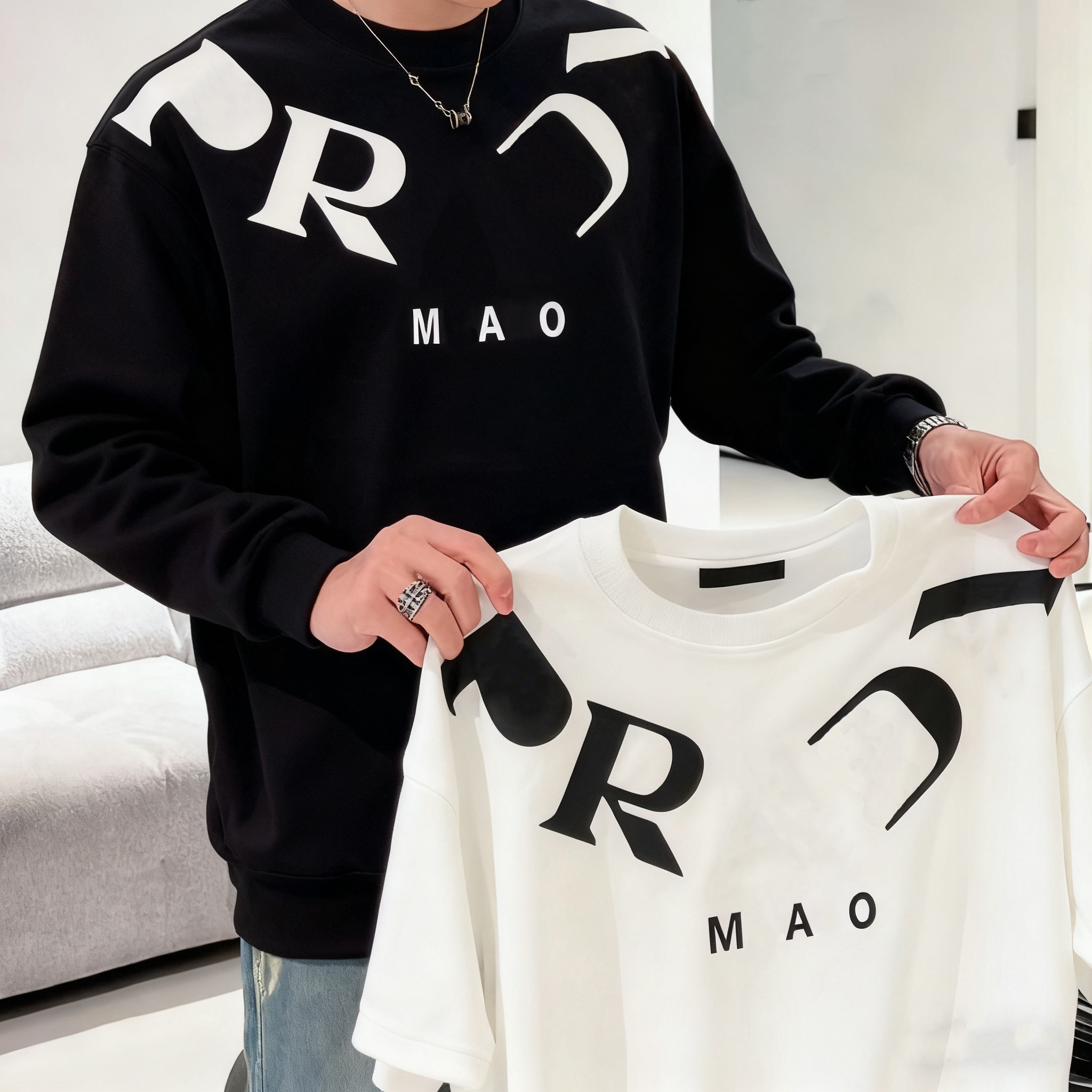 Designer trendy American sweatshirt letter printed long-sleeved men's and women's pure cotton autumn and winter casual loose fashionable sweater