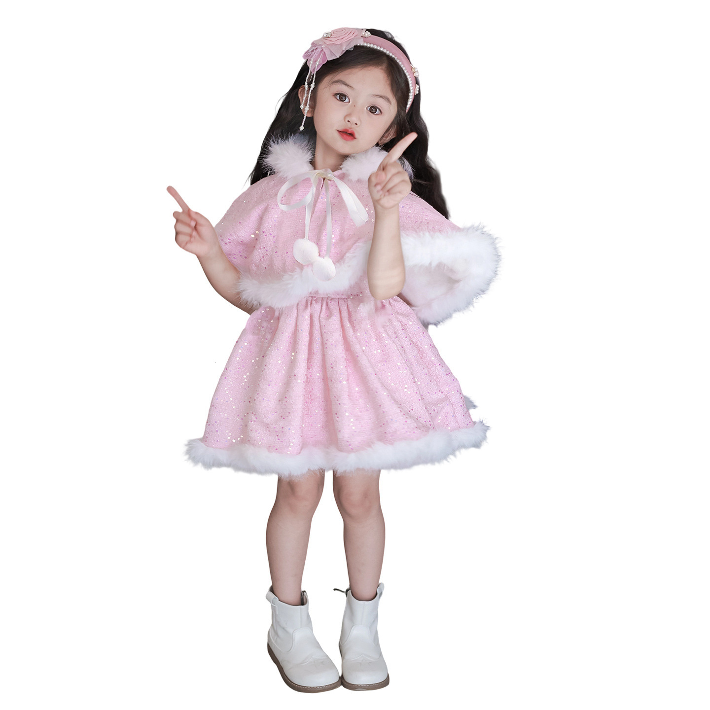 Girl designer princess dress autumn and winter new two-piece set, children's fashion shawl dress, birthday dress, new year's dress
