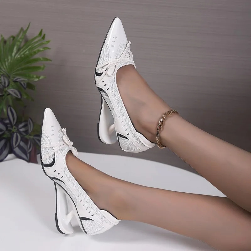 Special Heel Spliced Heels Pointed Toe Heels Womens Fashion Shallow Mouth Bow NonSlip Mary Jane Single Shoes 251018