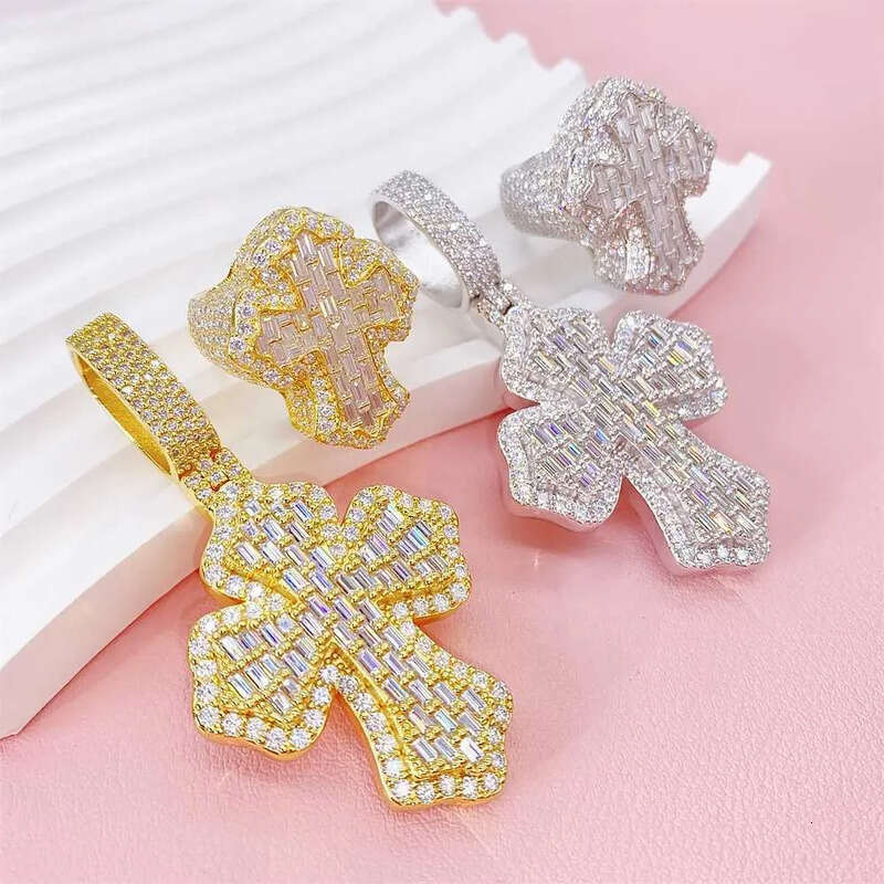 New Design Sier VVS Moissanite Hip Hop Iced Out Fine Jewelry Necklace Men Pendant Pendants With Cross Ring