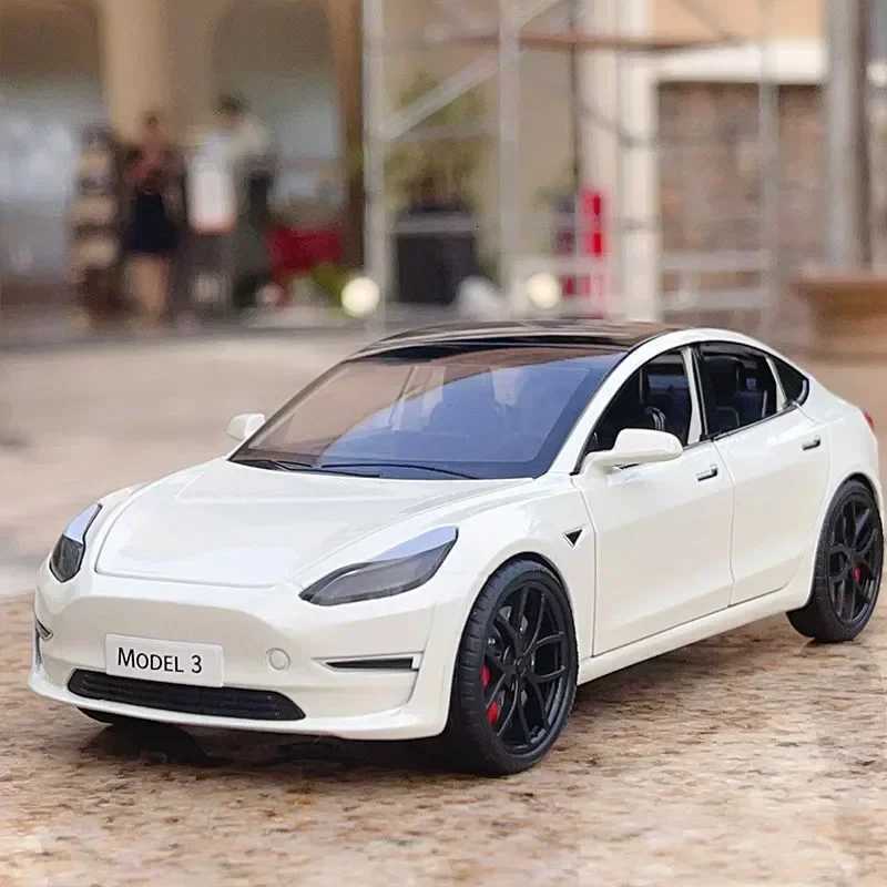 124 Tesla Model 3 Model Y Alloy Car Model Diecast Metal Toy Vehicles Car Model Simulation Sound and Light Collection Kids GiftsT251023