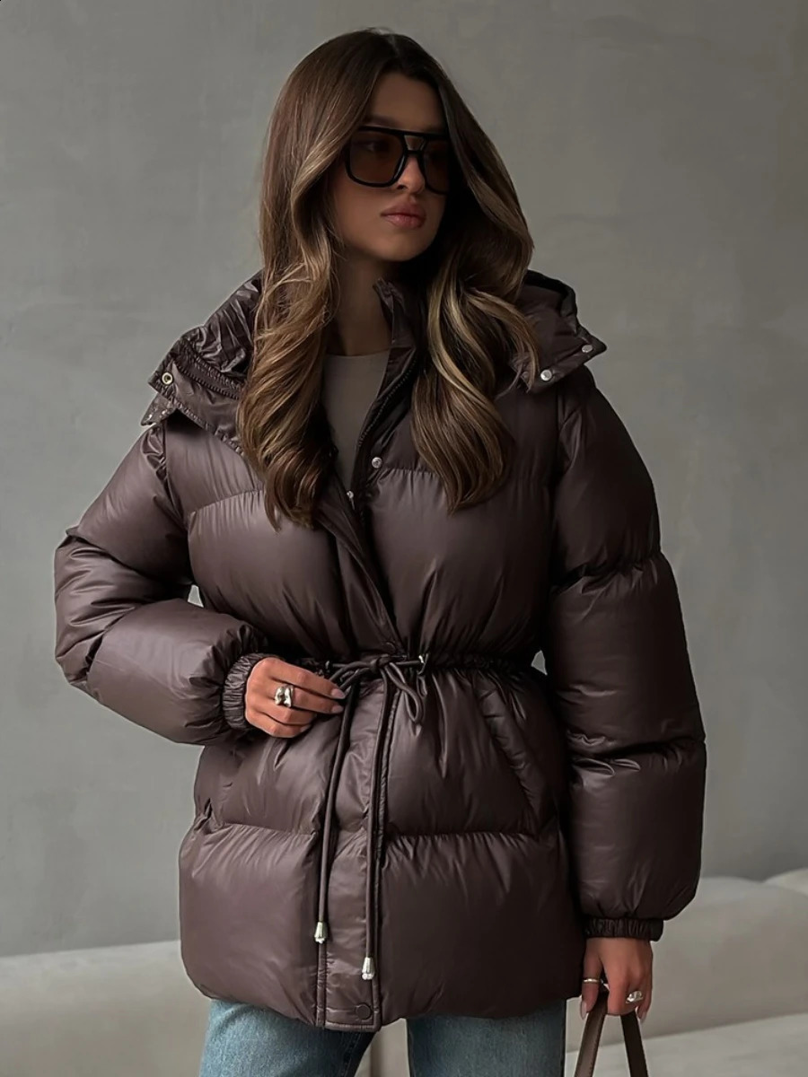 Wolfeel Drawstring Slim Fit Cotton Jacket Womens Winter Hooded Zipper Robe Comfortable Warm Bread 251021