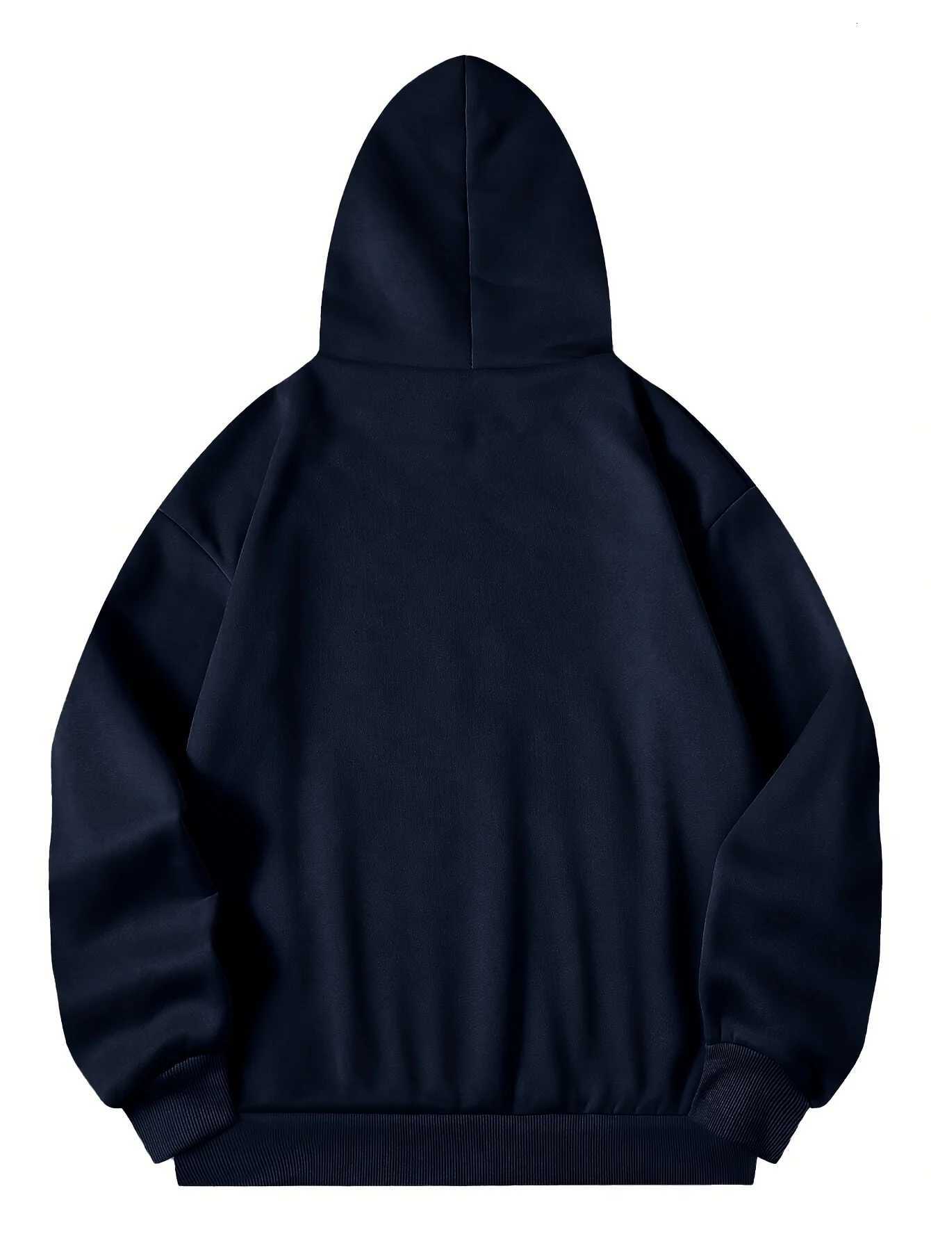 Mens autumn and winter casual fashion loose letter blessed print long sleeved hooded sweatshirt warm pulloverT251023