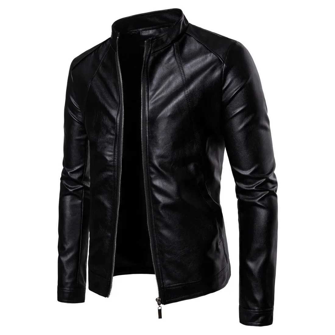 Standup Collar Type Mens Motorcycle Leather Jacket Washed PU Leather Jacket for Men W251023