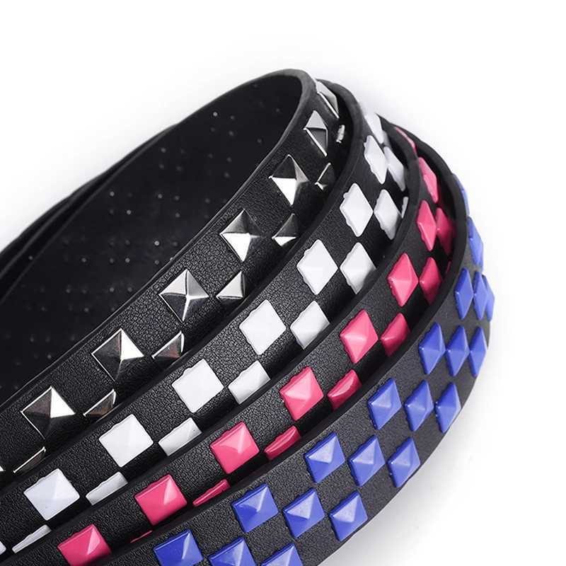 Unisex 107CM PU Leather Punk Belt with Rivets Checkered Style Straight From the HipHop SceneXJ251023