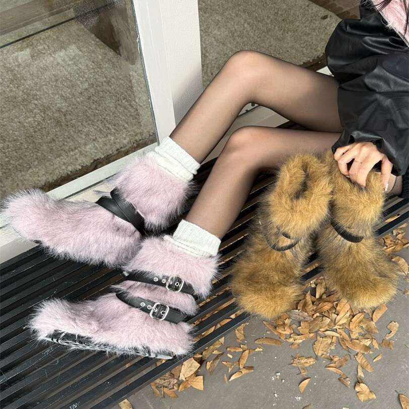Furry Snow Winter Women's 2025 New Style High-End Thick-Soled Non-Slip Designer Shoe Fluffy Cotton Shoes Mid-Calf Boots