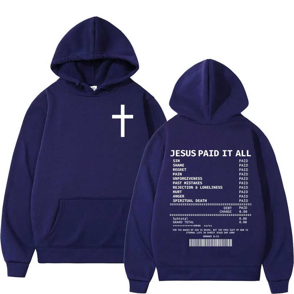 Salvation Jesus Paid It All Hoodies Christian Bible Verse Mens Women Clothing Hip Hop Vintage Sweatshirts Oversized PulloversT251023