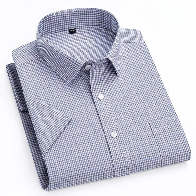 in shirt hight qulity100cotton summer short sleeve shirts for men slim fit shirt thin plaid houndstooth soft office clothes 251021