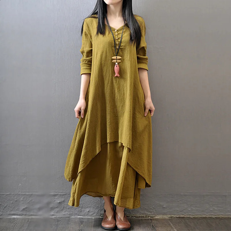Anself Spring Fashion Women Casual Loose Dress Solid Color Long Sleeve Oversized Ladies Dresses Plus Size Boho Maxi 251022