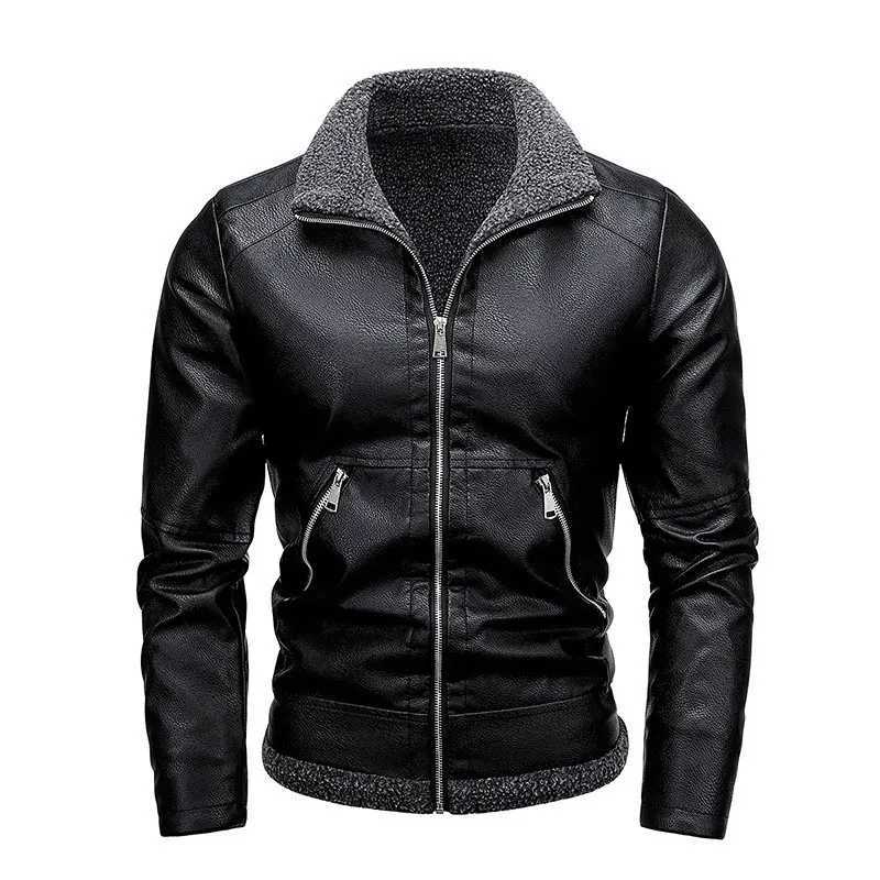 New Mens Leather Jackets Autumn Winter Slim High Quality Motorcycle PU Jacket Man Business Fleece Warm Black Leather Coats W251023