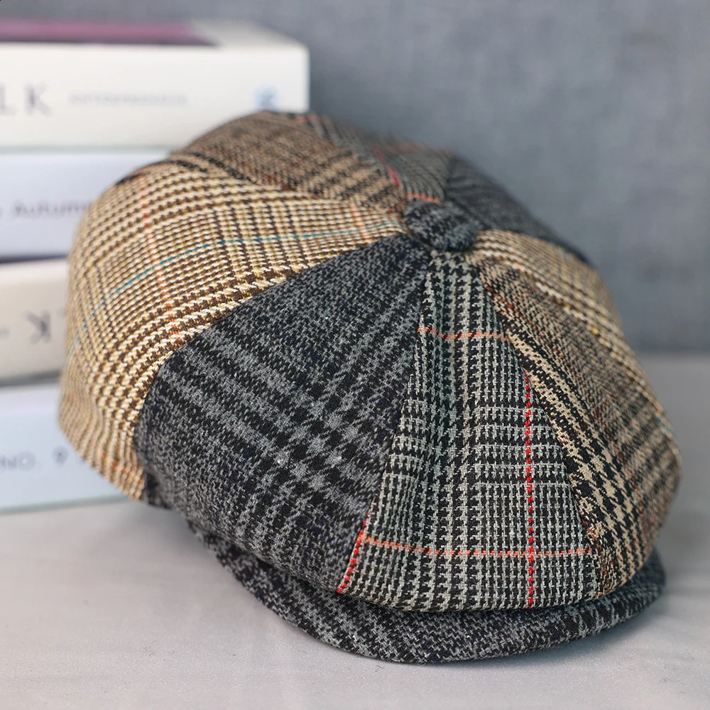 Men sboy Hats Wool Autumn Vintage Herringbone Octagon Cap Women Casual Splicing Berets Gatsby Flat Hat 81 251021