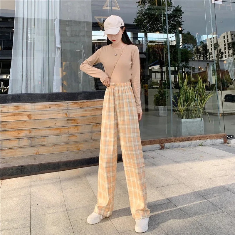 Women Checkered Casual Pants Loose Straight Corduroy Pants Sweatpants Women Fashion Streetwear Spring Hip Hop Trousers 251016