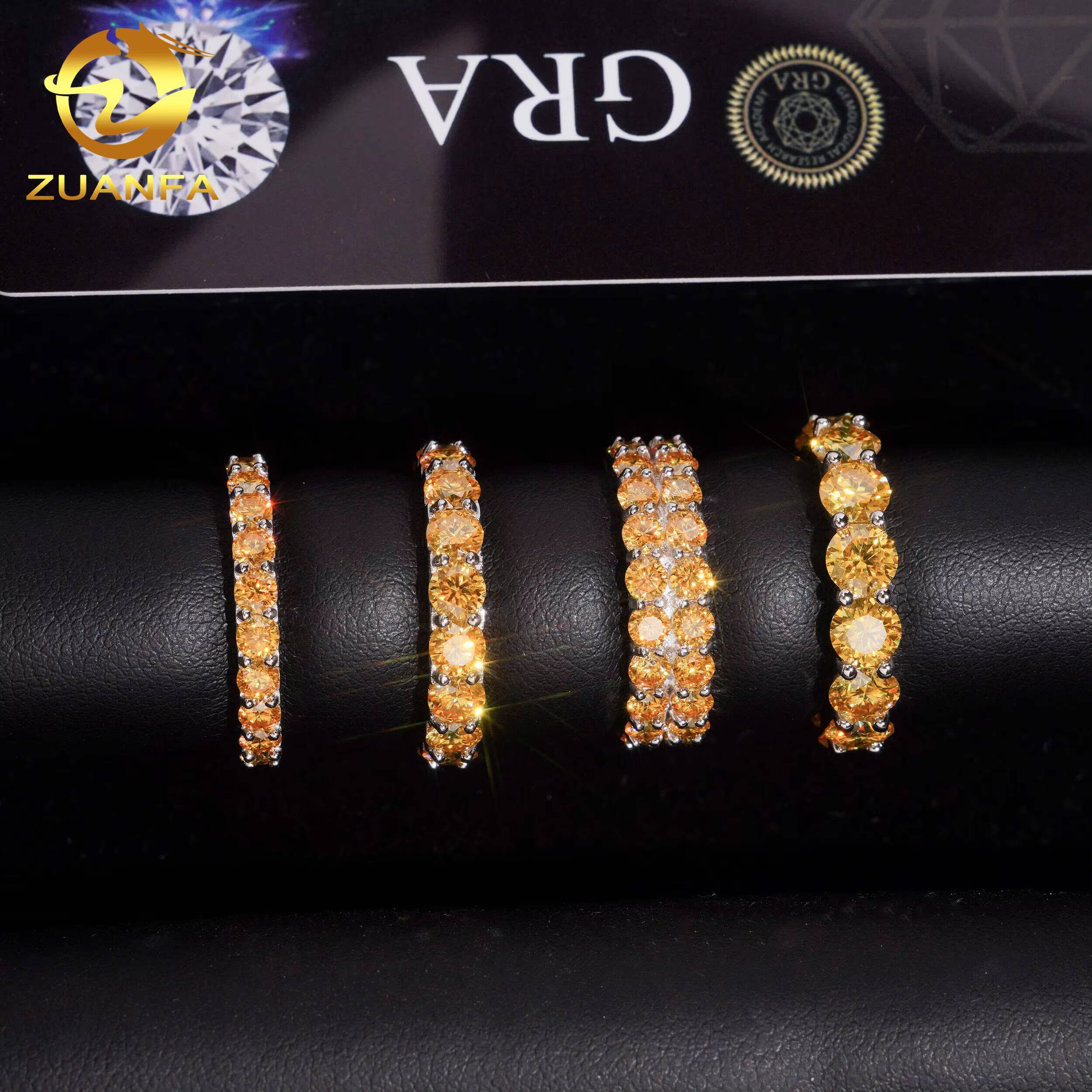 Classic Eternity Ring Round Yellow Diamond Hop Jewelry 925 Sliver Fully Iced Out VVS D Moissanite Band Rings Daily Wear
