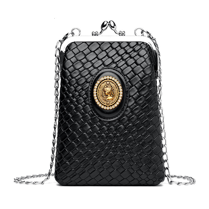 Luxury Brand Designer Bag Beauty Head Diamond-Studded Phone Bag 2025 Socialite Clip Chain Bag Fashion Woven Leather Single Shoulder Crossbody Coin Pur