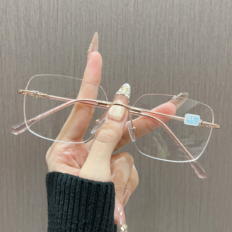 Pure Desire Rimless Prescription Glasses for Women, Customizable Prescription, Large Frame, Face Slimming, High-End Feel, Borderless Gold Wire Eyeglas